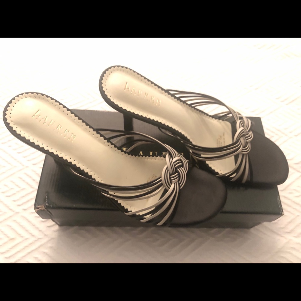 NWB Lauren by Ralph Lauren b&w open toe heels